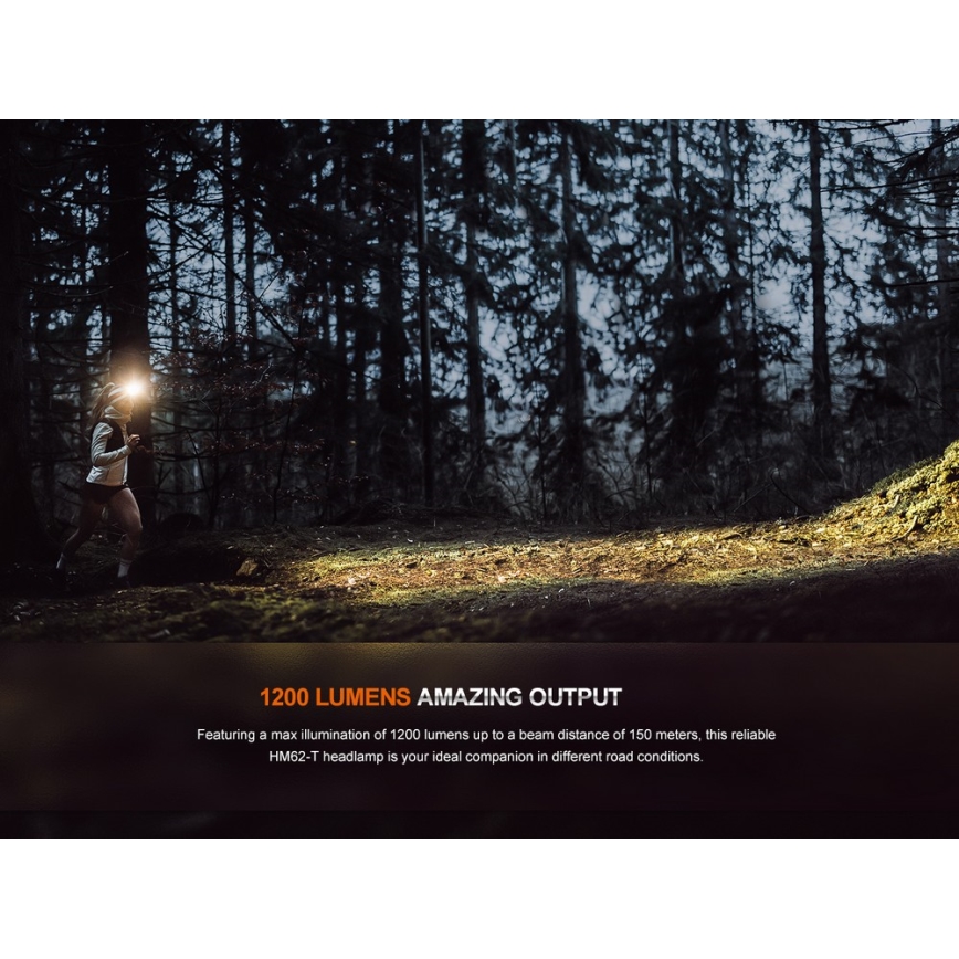 Fenix HM62TMGM - LED Акумуляторний налобний ліхтар з регулюванням яскравості LED/USB IP68 1200 лм 280 год. 3400 mAh