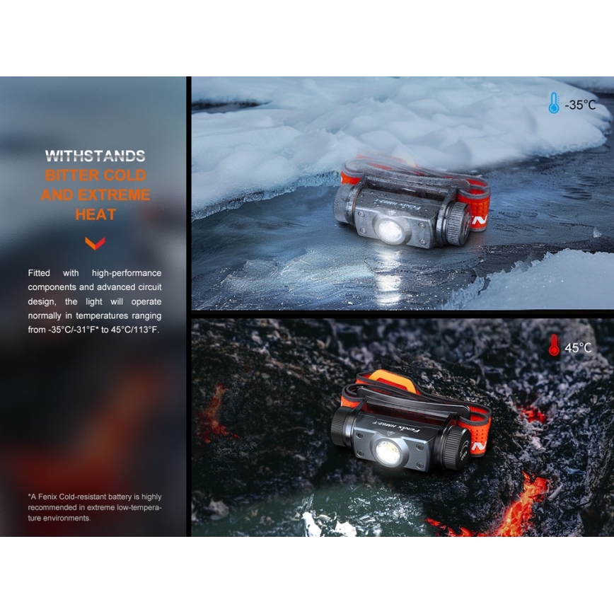 Fenix HM62TMGM - Светодиодный аккумуляторный налобный фонарь с регулированием яркости LED/USB IP68 1200 блестящий 280 ч 3400 mAh