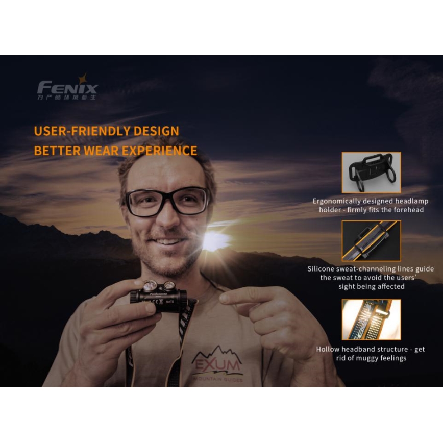 Fenix HM65R - Акумуляторний налобний LED ліхтар 2xLED/2xCR123A IP68