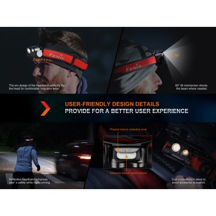 Fenix HM65RDTNEB -Світлодіодний акумуляторний налобний ліхтар LED/USB IP68 1500 лм 300 г фіолетовий/рожевий