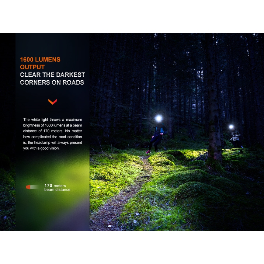 Fenix HM65RTV20BLC- LED Акумуляторний налобний ліхтар з регулюванням яскравості LED/USB/2xCR123A IP68 3400 mAh чорний/помаранчевий