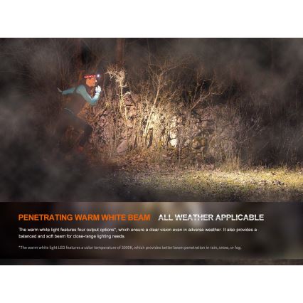 Fenix HM65RTV20BLC- LED Акумуляторний налобний ліхтар з регулюванням яскравості LED/USB/2xCR123A IP68 3400 mAh чорний/помаранчевий