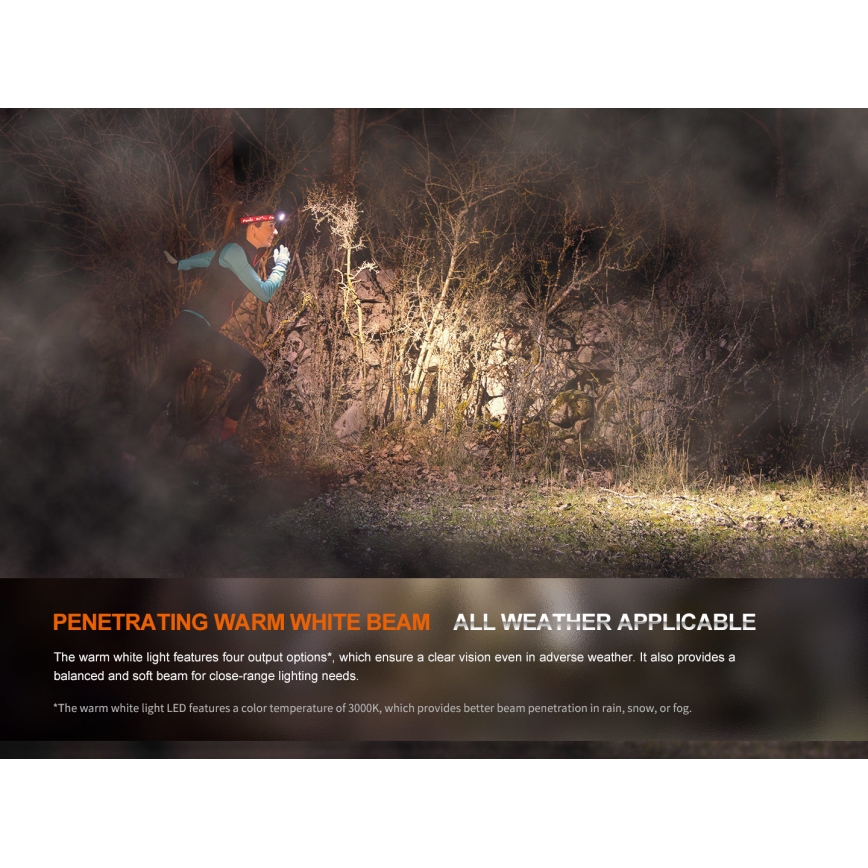 Fenix HM65RTV20BLC- LED Акумуляторний налобний ліхтар з регулюванням яскравості LED/USB/2xCR123A IP68 3400 mAh чорний/помаранчевий