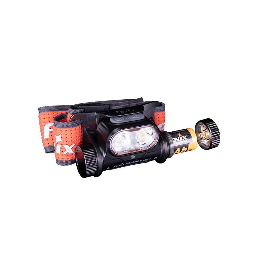 Fenix HM65RTV20BLC- LED Акумуляторний налобний ліхтар з регулюванням яскравості LED/USB/2xCR123A IP68 3400 mAh чорний/помаранчевий