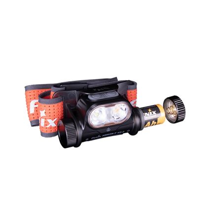 Fenix HM65RTV20BLC - Светодиодный аккумуляторный налобный фонарь с регулированием яркости LED/USB/2xCR123A IP68 3400 mAh черный/оранжевый