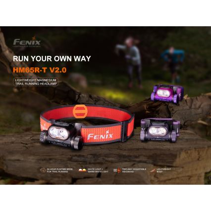 Fenix HM65RTV20PRP - LED Акумуляторний налобний ліхтар з регулюванням яскравості LED/USB/2xCR123A IP68 1600 лм 300год. 3400 mAh чорний/фіолетовий