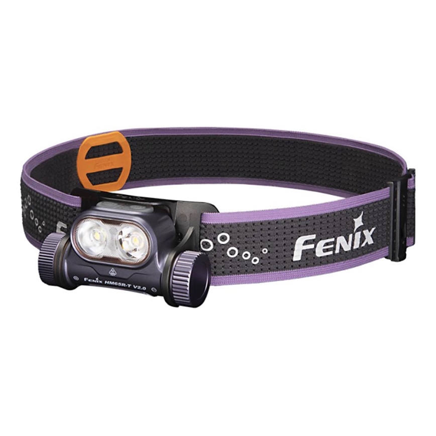 Fenix HM65RTV20PRP - Светодиодный аккумуляторный налобный фонарь с регулированием яркости LED/USB/2xCR123A IP68 1600  лм 300 ч 3400 mAh черный/фиолетовый