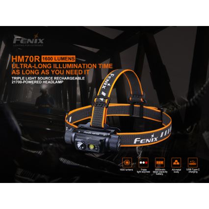 Fenix HM70R - Светодиодный аккумуляторный налобный фонарь 4xLED/1x21700 IP68 1600 блестящий 800 ч 5000 mAh