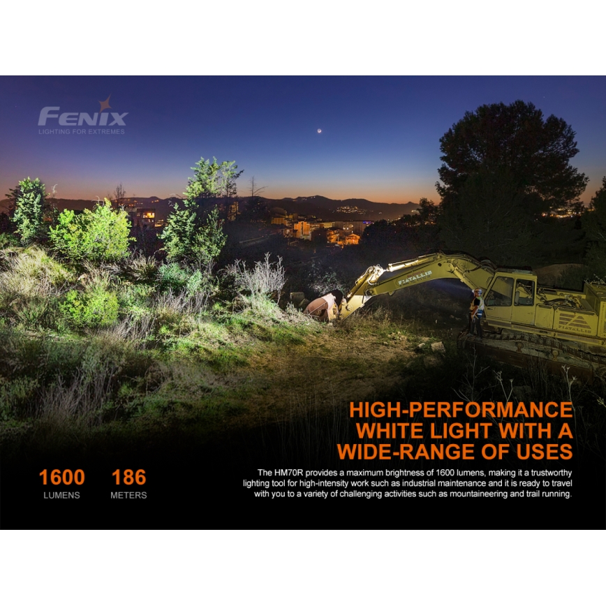 Fenix HM70R - Світлодіодний акумуляторний налобний ліхтар 4xLED/1x21700 IP68 1600 лм 800 год 5000 mAh