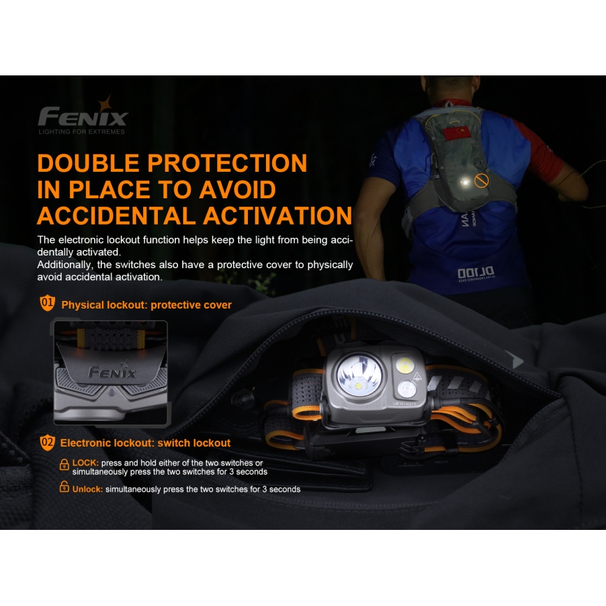 Fenix HP16R1250 - Світлодіодний акумуляторний налобний ліхтар 3xLED/USB 4xAA IP66 1250 лм 600 год. 3000 mAh