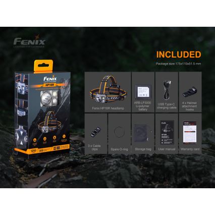 Fenix HP16R1250 - Світлодіодний акумуляторний налобний ліхтар 3xLED/USB 4xAA IP66 1250 лм 600 год. 3000 mAh