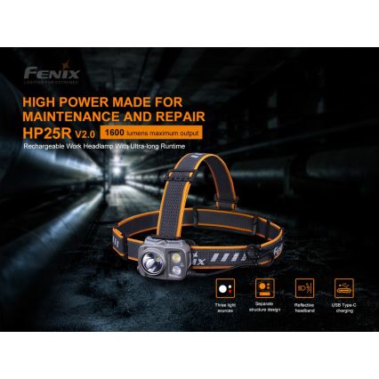 Fenix HP25RV20 - Светодиодный аккумуляторный налобный фонарик с регулированием яркости 3xLED/1x21700 IP66 1600 лм 800 ч