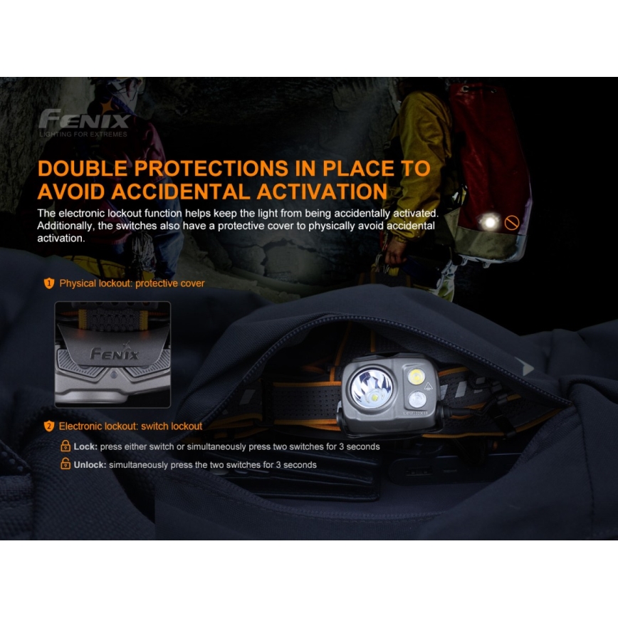 Fenix HP25RV20 - Светодиодный аккумуляторный налобный фонарик с регулированием яркости 3xLED/1x21700 IP66 1600 лм 800 ч