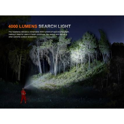 Fenix HP35R - налобний ліхтар LED з регульованою яскравістю, USB-заряджуваний, 5000 mAh, IP66, 4000 лм, 500 год, чорний