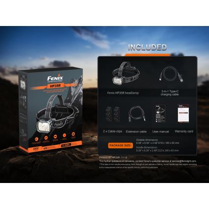 Fenix HP35R - налобний ліхтар LED з регульованою яскравістю, USB-заряджуваний, 5000 mAh, IP66, 4000 лм, 500 год, чорний