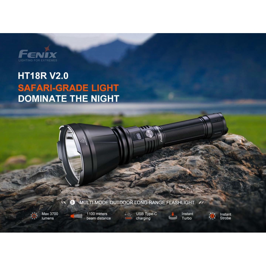 Fenix HT18RV20 - Перезаряджуваний ліхтар із регулюванням яскравості LED/USB 6000 mAh IP68 3700 lm 87 год чорний