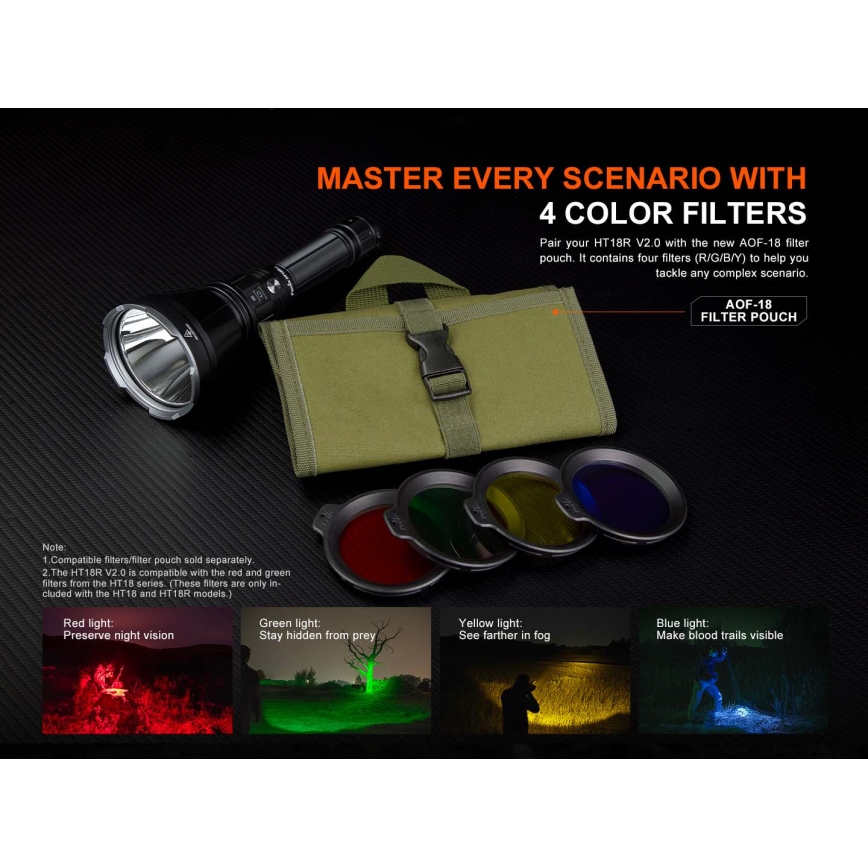 Fenix HT18RV20 - Перезаряджуваний ліхтар із регулюванням яскравості LED/USB 6000 mAh IP68 3700 lm 87 год чорний