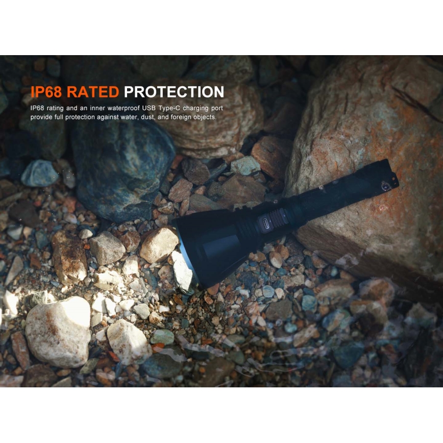 Fenix HT18RV20 - Перезаряжаемый фонарь с регулировкой яркости LED/USB, 6000 mAh, IP68, 3700 лм, 87 ч, чёрный