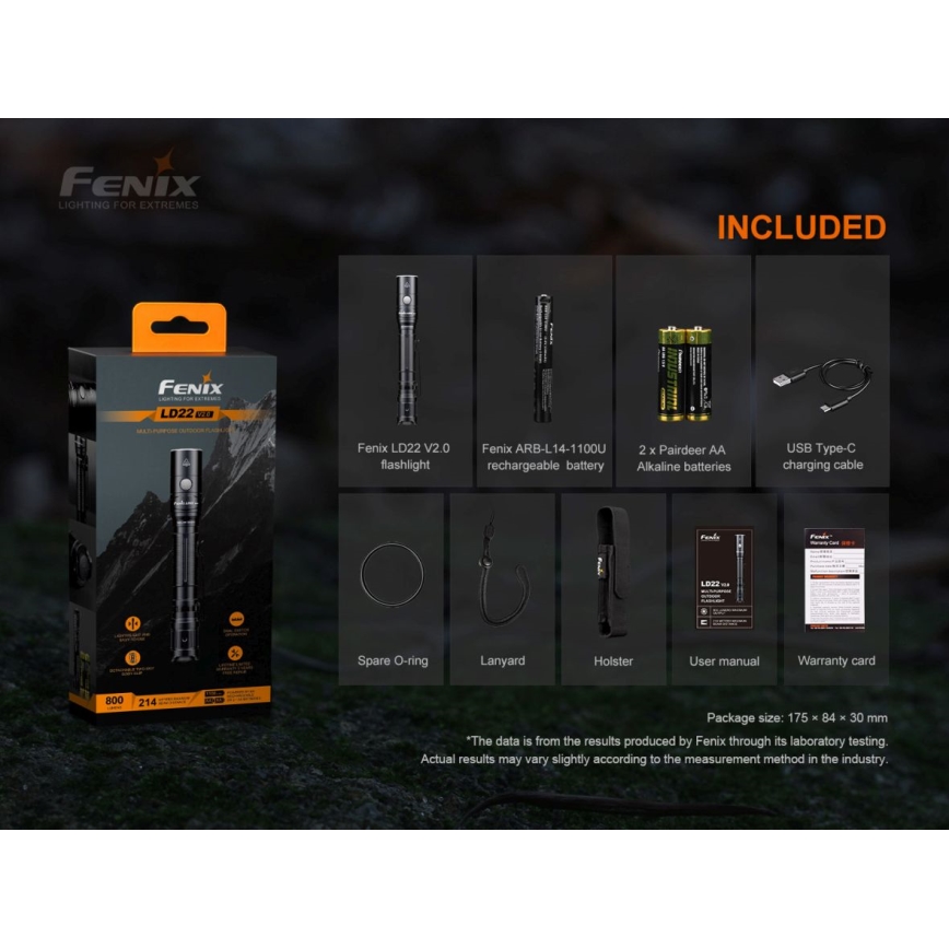 Fenix LD22V20 - Светодиодный аккумуляторный фонарик LED/USB IP66 800 lm 220 часов