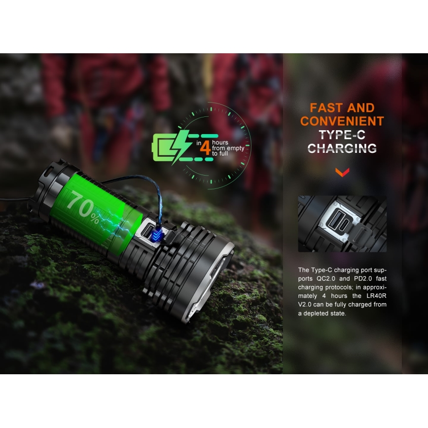 Fenix LR40RV20 - Світлодіодний акумуляторний ліхтарик LED/USB IP68 15000 лм 177 год. 5000 mAh
