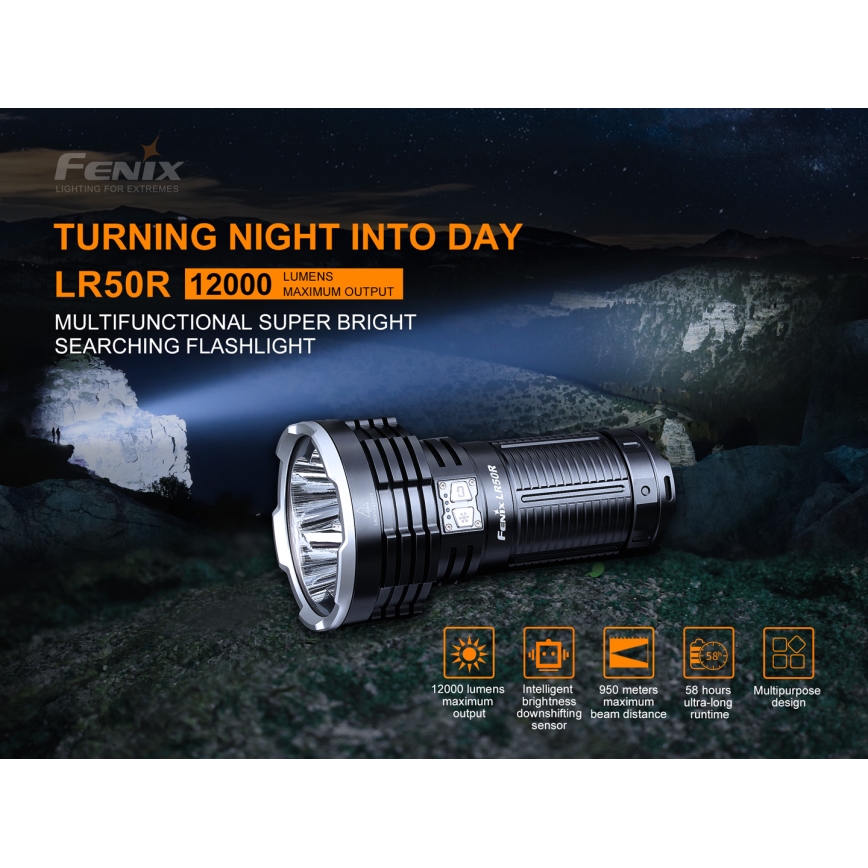 Fenix LR50R - Светодиодный аккумуляторный фонарь 4xLED/USB IP68