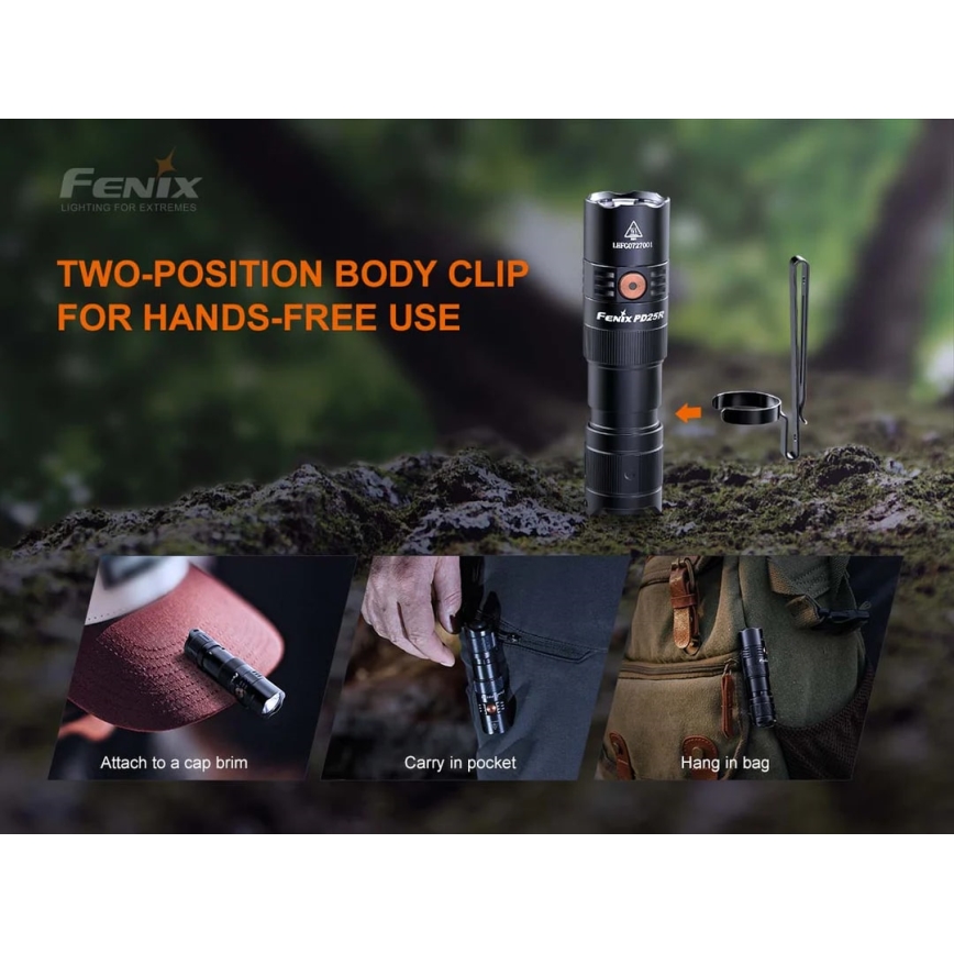 Fenix PD25R - Светодиодный аккумуляторный фонарь LED/USB/1xCR123A IP68 800 лм 70 ч 700 mAh