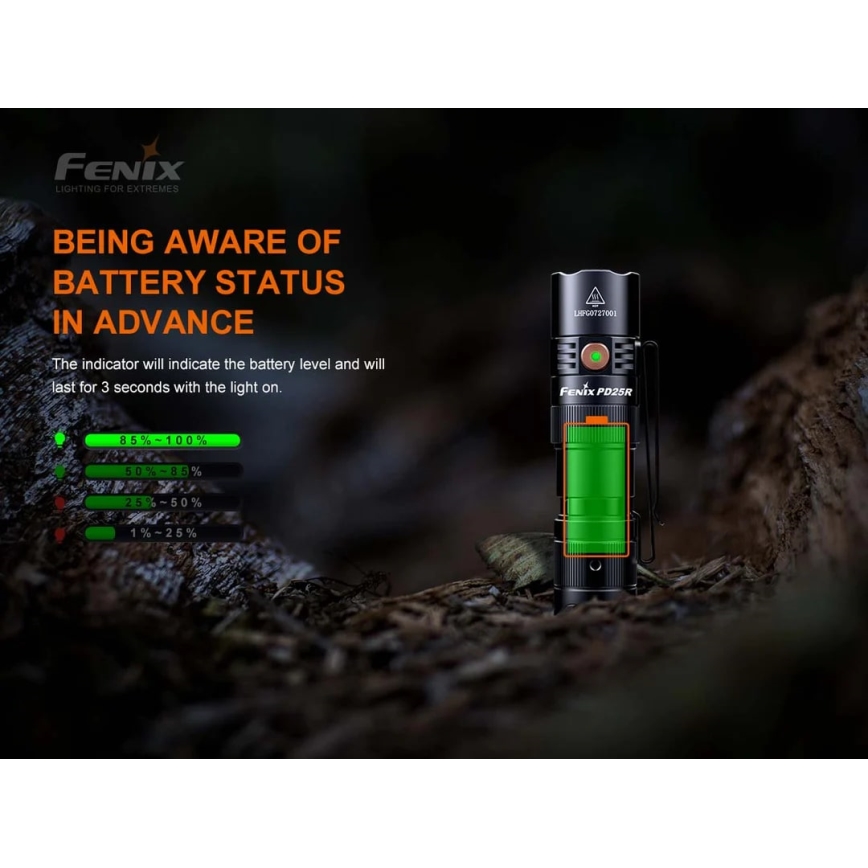 Fenix PD25R - Светодиодный аккумуляторный фонарь LED/USB/1xCR123A IP68 800 лм 70 ч 700 mAh