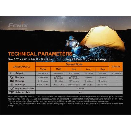 Fenix PD25R - Светодиодный аккумуляторный фонарь LED/USB/1xCR123A IP68 800 лм 70 ч 700 mAh