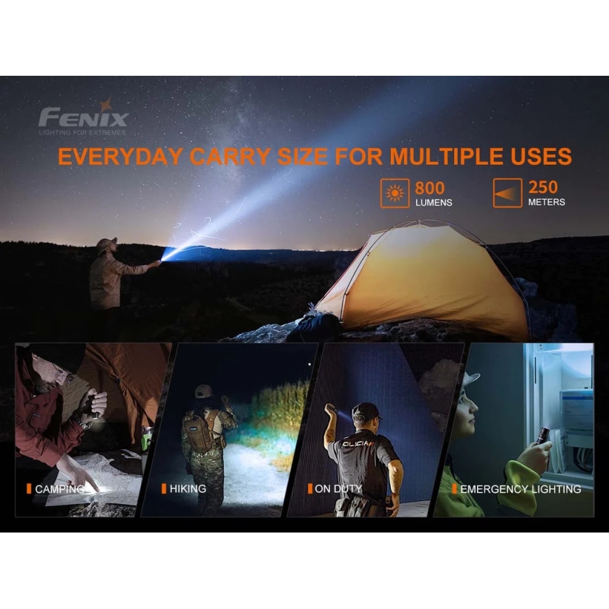 Fenix PD25R - Світлодіодний акумуляторний ліхтарик LED/USB/1xCR123A IP68 800 лм 70 год. 700 mAh