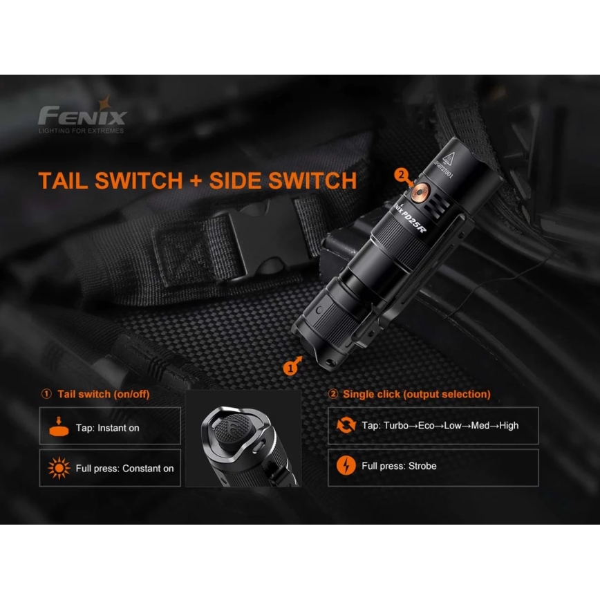 Fenix PD25R - Світлодіодний акумуляторний ліхтарик LED/USB/1xCR123A IP68 800 лм 70 год. 700 mAh