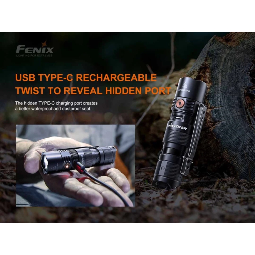 Fenix PD25R - Світлодіодний акумуляторний ліхтарик LED/USB/1xCR123A IP68 800 лм 70 год. 700 mAh