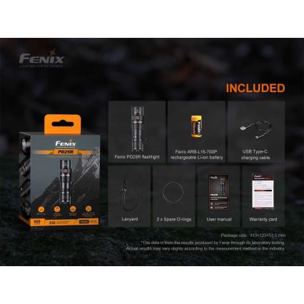 Fenix PD25R - Світлодіодний акумуляторний ліхтарик LED/USB/1xCR123A IP68 800 лм 70 год. 700 mAh