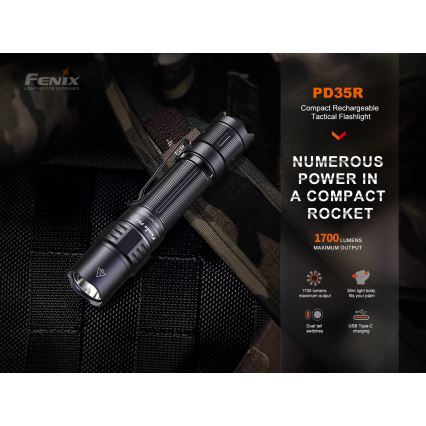 Fenix PD35R - Светодиодный аккумуляторный фонарик LED/USB IP68 1700 лм 100 ч