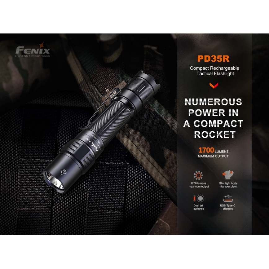 Fenix PD35R - Светодиодный аккумуляторный фонарик LED/USB IP68 1700 лм 100 ч