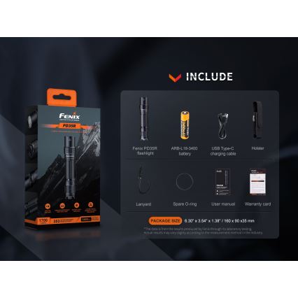Fenix PD35R - Светодиодный аккумуляторный фонарик LED/USB IP68 1700 лм 100 ч