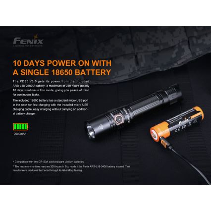 Fenix PD35V30 - Світлодіодний акумуляторний ліхтарик LED/USB/2xCR123A IP68 1700 лм 230 год. 2600 mAh