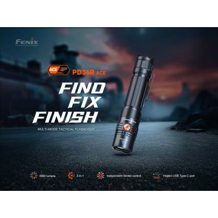 Fenix PD36RACE - регульований перезаряджуваний ліхтар LED/USB 5000 mAh IP68 3000 lm 63,45 год чорний