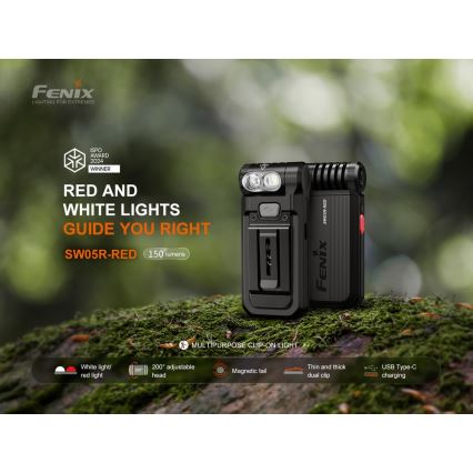 Fenix SW05RREDBLC - LED Акумуляторний ліхтарик з регулюванням яскравості LED/USB IPX6 150 лм 49 год чорний