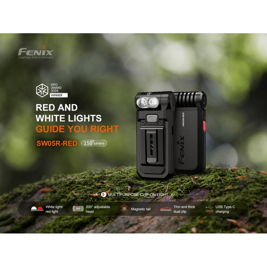 Fenix SW05RREDBLC - LED Акумуляторний ліхтарик з регулюванням яскравості LED/USB IPX6 150 лм 49 год чорний