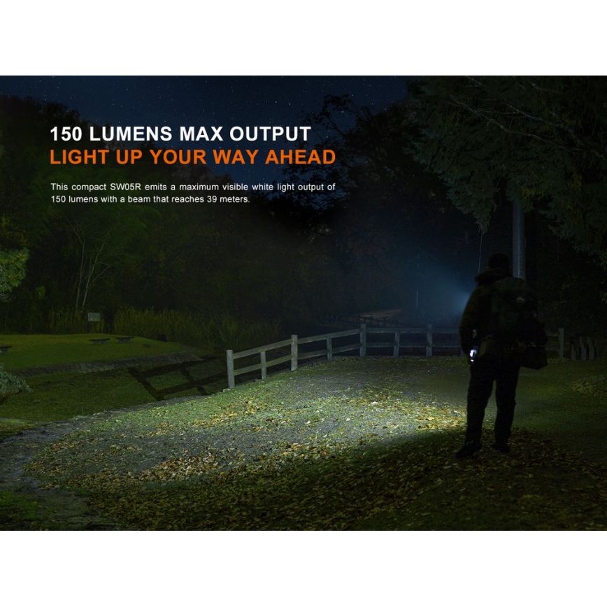 Fenix SW05RREDBLC - LED Акумуляторний ліхтарик з регулюванням яскравості LED/USB IPX6 150 лм 49 год чорний