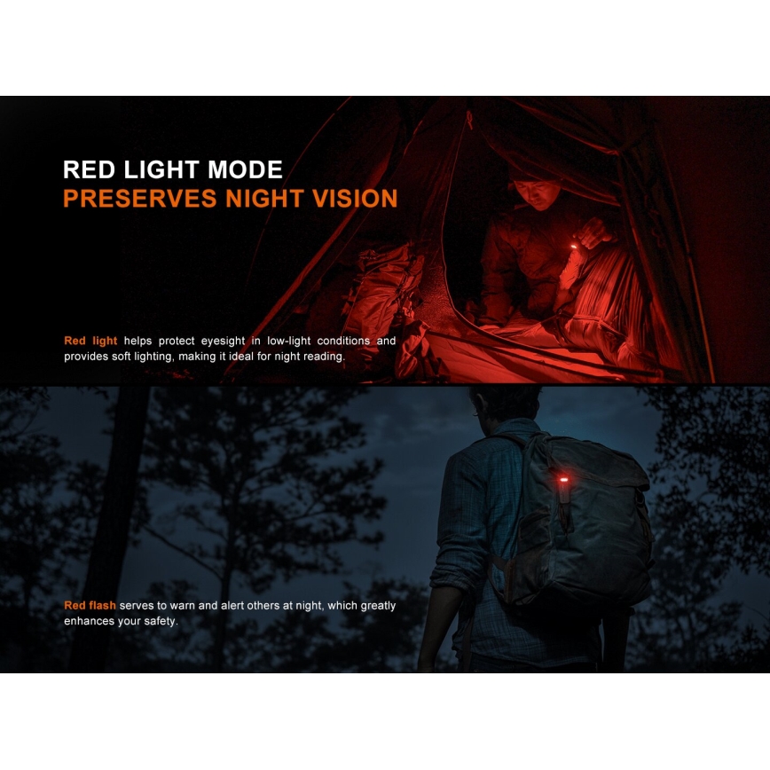 Fenix SW05RREDBLC - LED Акумуляторний ліхтарик з регулюванням яскравості LED/USB IPX6 150 лм 49 год чорний