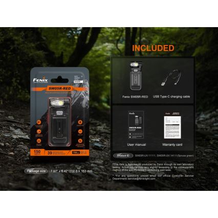 Fenix SW05RREDBLC - LED Акумуляторний ліхтарик з регулюванням яскравості LED/USB IPX6 150 лм 49 год чорний