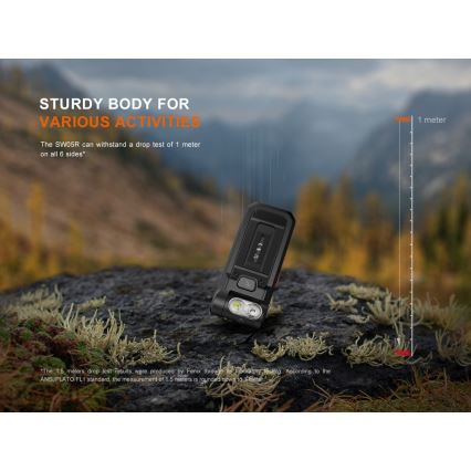 Fenix SW05RREDBLC - Светодиодный аккумуляторный налобный фонарь с регулированием яркости LED/USB IPX6 150 лм 49 ч 700 mAh черный