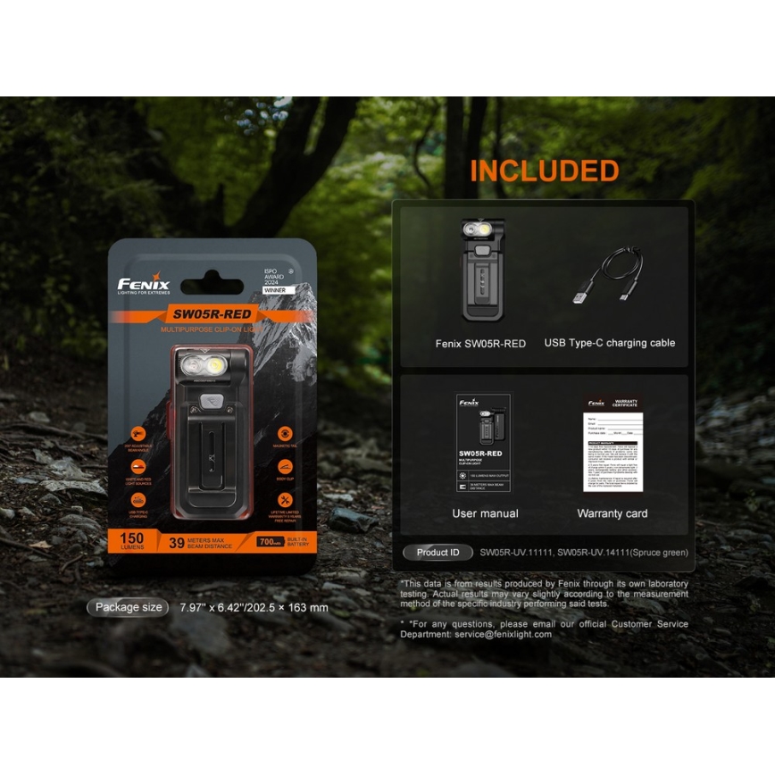 Fenix SW05RREDBLC - Светодиодный аккумуляторный налобный фонарь с регулированием яркости LED/USB IPX6 150 лм 49 ч 700 mAh черный