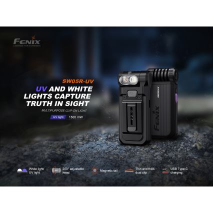 Fenix SW05RUVBLC - LED Акумуляторний ліхтарик з регулюванням яскравості LED/USB IPX6 150 лм 49 год чорний