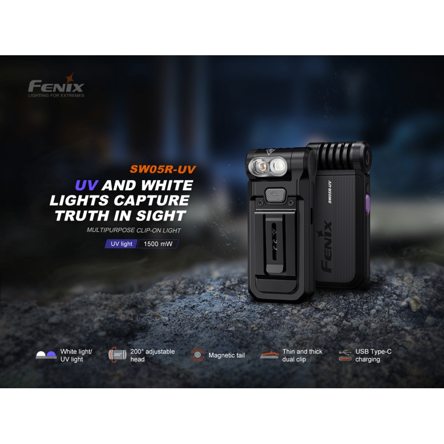 Fenix SW05RUVBLC - LED Акумуляторний ліхтарик з регулюванням яскравості LED/USB IPX6 150 лм 49 год чорний