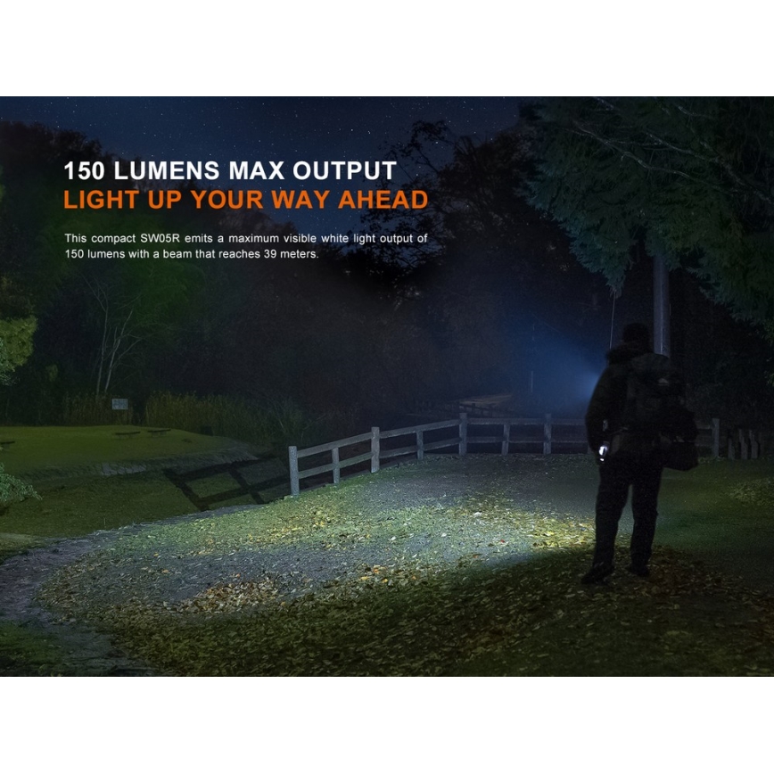 Fenix SW05RUVBLC - LED Акумуляторний ліхтарик з регулюванням яскравості LED/USB IPX6 150 лм 49 год чорний