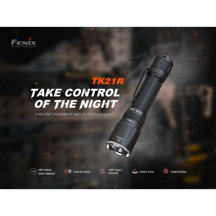 Fenix TK21RBLK - перезаряджуваний LED-ліхтар з регульованою яскравістю, LED/USB, 6000 mAh, IP68, 3600 лм, 72,5 год, чорний