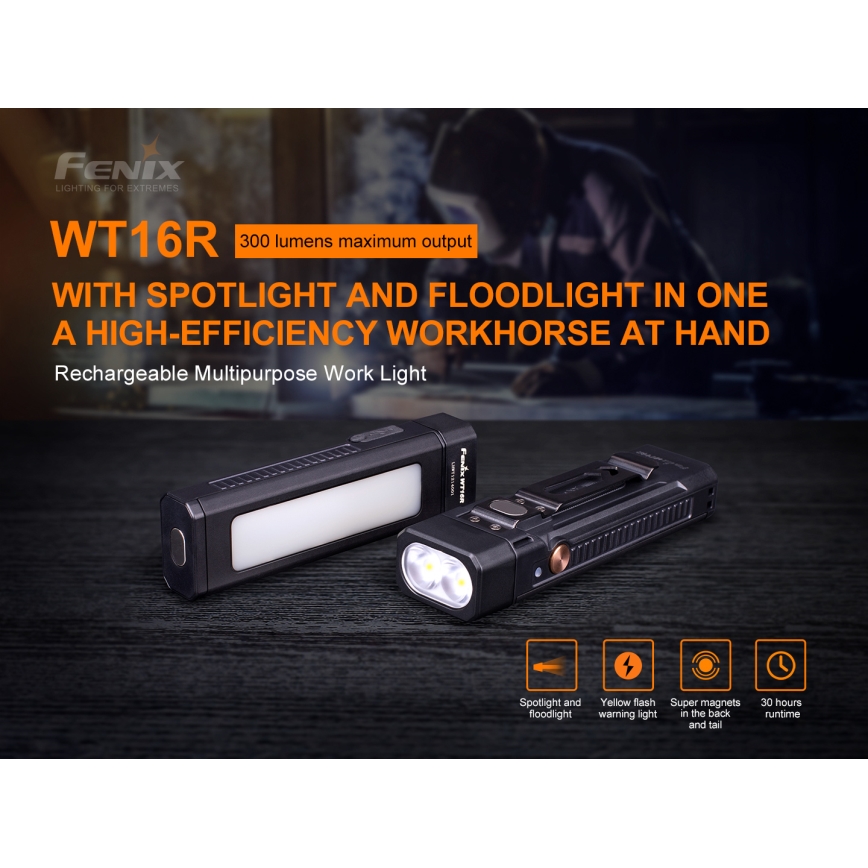 Fenix WT16R - Акумуляторний LED ліхтар 2xLED/USB IP66