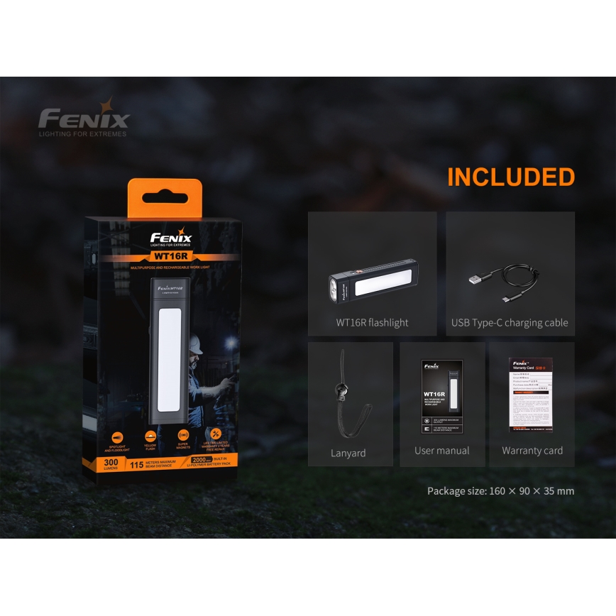 Fenix WT16R - Акумуляторний LED ліхтар 2xLED/USB IP66